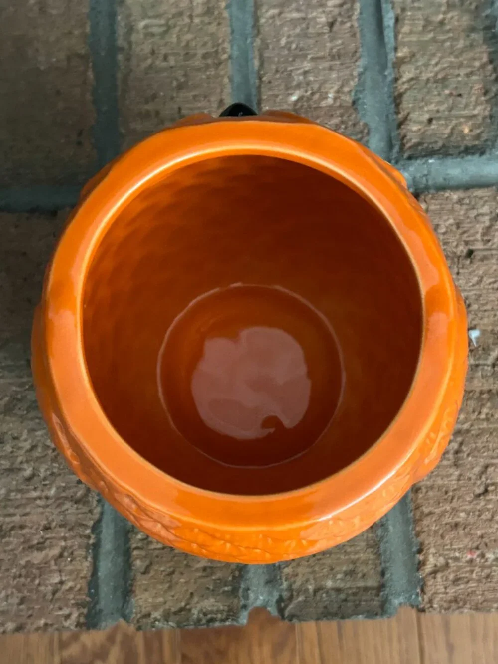 Orange Ceramic Owl Cookie Jar Canister w Lid Fall Halloween Decor 7.75